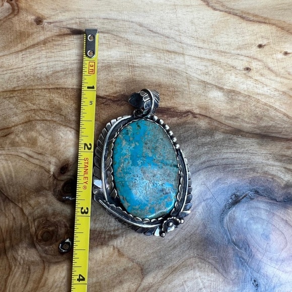 Boho South Western Fern Leaf Sterling Silver & Turquoise Large Pendant 🌿 - Picture 11 of 13